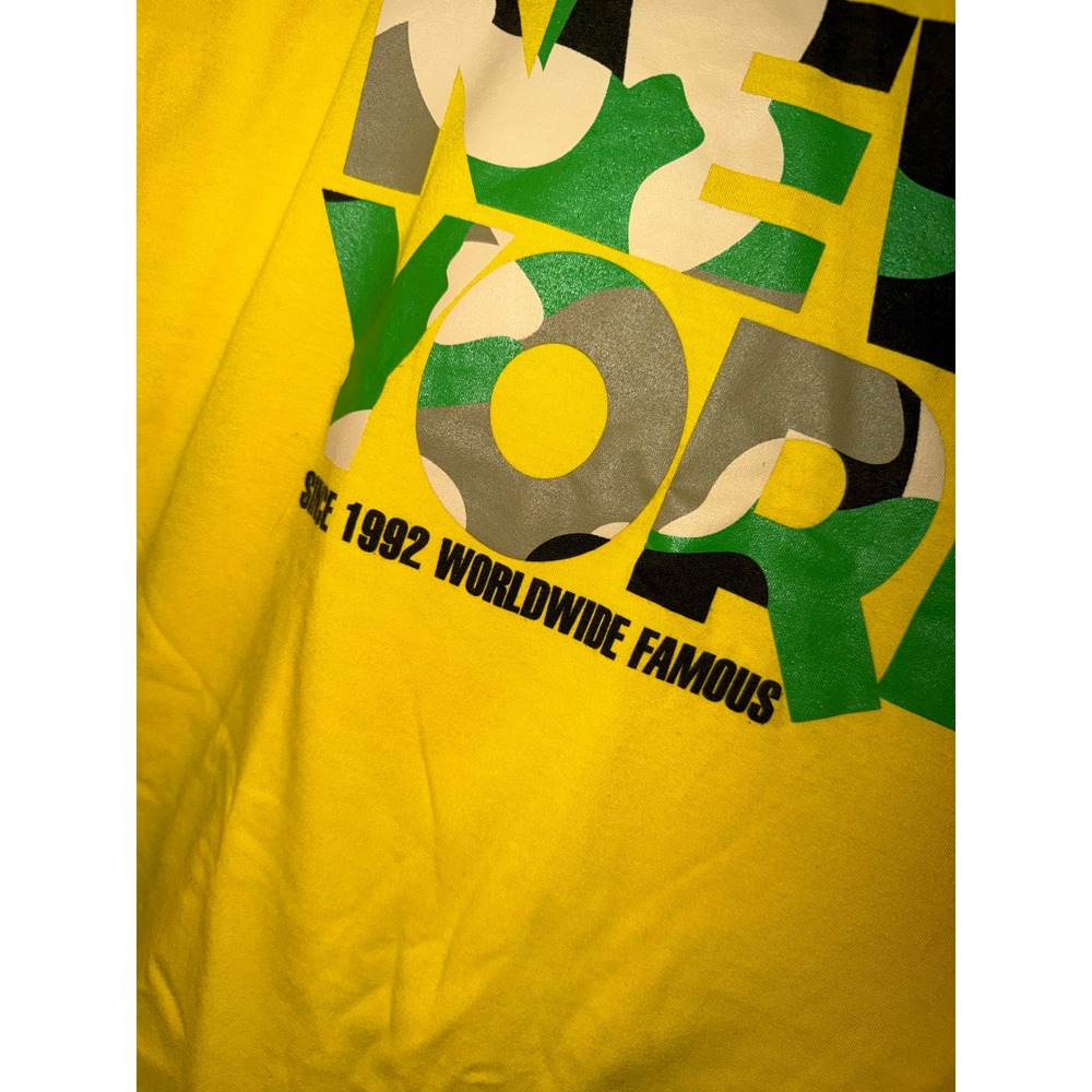 FUBU New York Graphic T-Shirt Mens Yellow Camo Logo Short Sleeve Cotton Tee - Picture 3 of 6